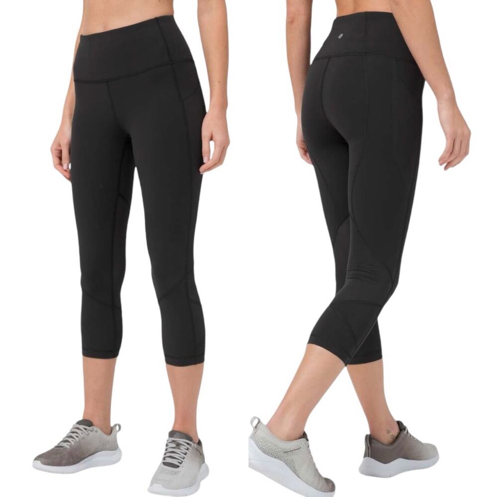 Lululemon Pace Rival High-Rise Crop 22" Leggings In Black Mesh Pockets Size 6